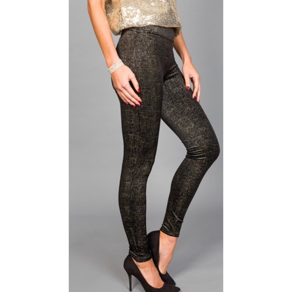 SPANX Velvet Shine Leggings in Black & Gold size Large (10-12) NEW - Picture 1 of 10